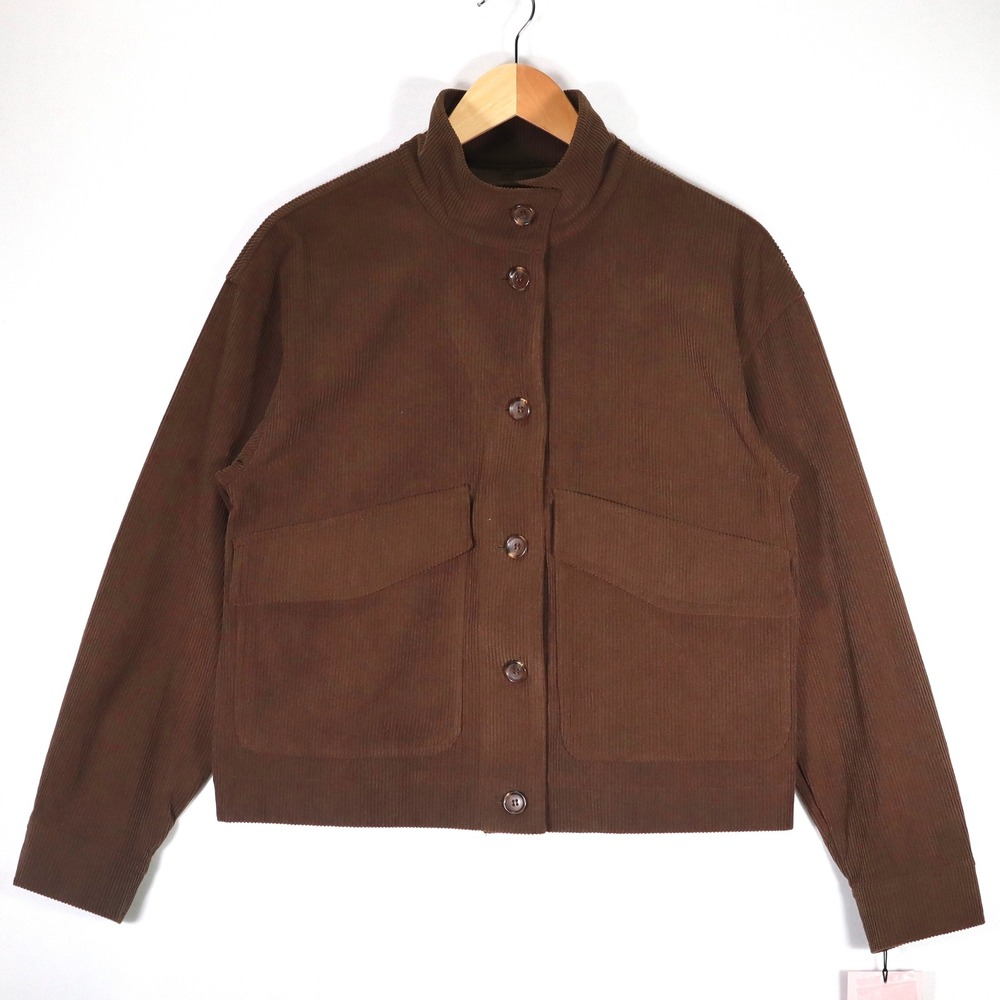 Avec Les Filles Jacket Womens Small Brown Corduroy Mock Neck Utility Casual New